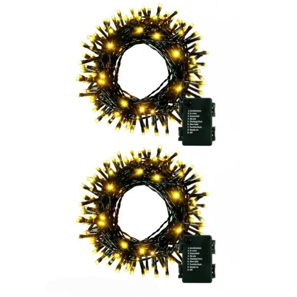 Set of String Lights Battery Operated 50 Warm White LEDs 16.5ft Dsrk Green Wire